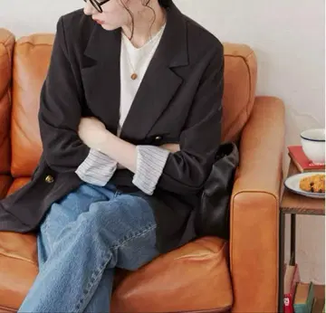ANGIE 골드 버튼 더블 가죽 자켓 다크 그레이