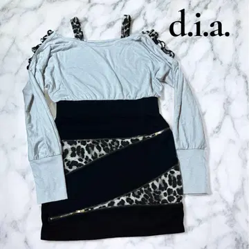d.i.a. 셋업 롱T 레오파드 무늬 헤이세이 갸루 긴팔 타이트 스커트