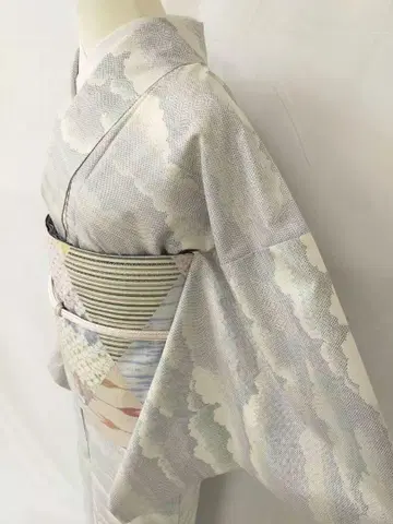 새상품급 순수 실크 이중 기모노 본고장 화이트 오시마 명주 단품