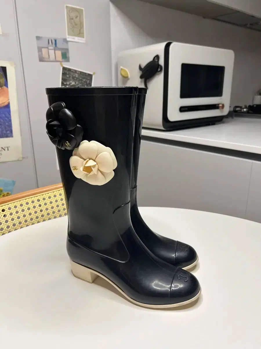 Chanel Camellia Decoration Rain Boots Black