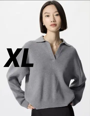 UNIQLO 스무스 코튼 릴랙스 폴로 스웨터 그레이 XL