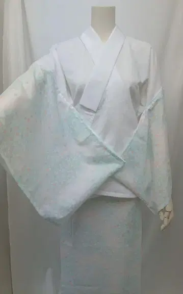 니부시키 기모노 유젠 벚꽃 패턴 스카이블루 L