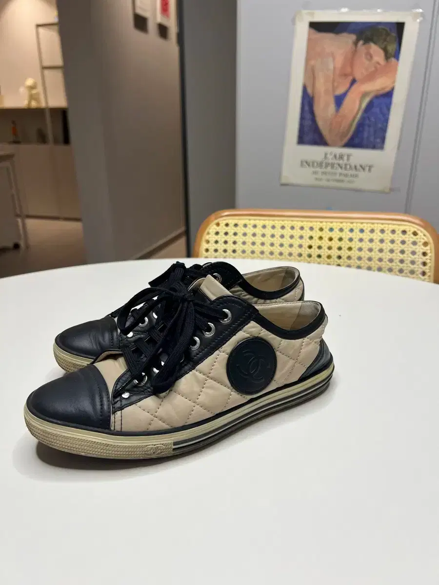 Chanel Quilting Logo Sneakers Beige/Black