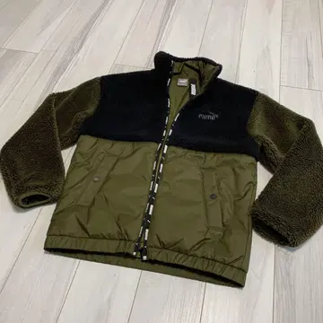 PUMA 플리스 보아 자켓 올리브 그린/블랙