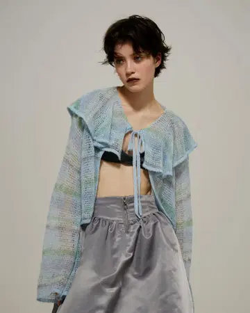 [ poppy ] LOW GAUGE BORDER KNIT (BLUE)