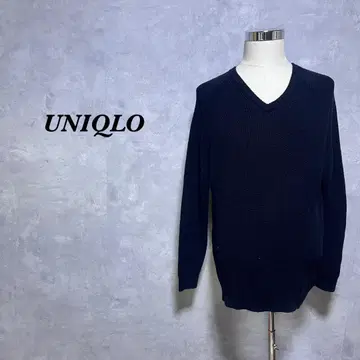 레어 XL UNIQLO U 스웨터 V넥 리브 린넨 블랙 4647