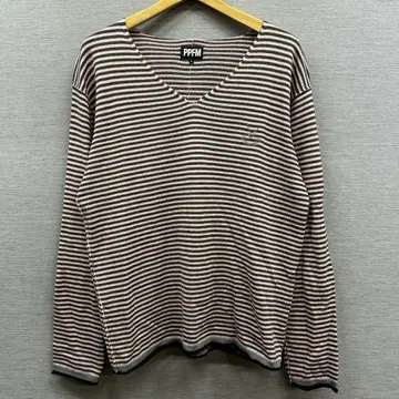 PPFM 보더 니트 V넥 스웨터 그런지 Y2K 니트소