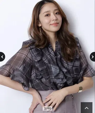 jusglitty 시어 체크 블라우스