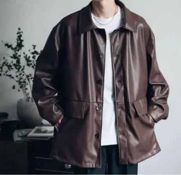 미사용 Rocky Monroe 가죽 자켓 남성용 브라운