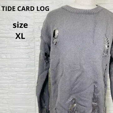 TIDE CARD LOG 롱 데미지 그레이 데미지 가공 니트 스웨터