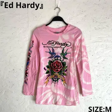 Y2K [ Ed Hardy ] 장미 패턴 롱 티셔츠 M