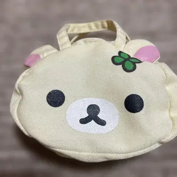 리락쿠마 얼굴형 미니 파우치 크림색