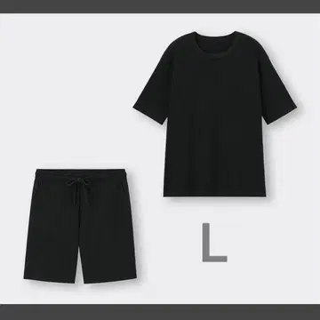 새상품 지유 GU 와플 라운지 세트 반팔 & 숏팬츠 블랙 L 사이즈 T