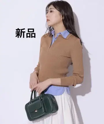 새상품 마이 스트라다 셔츠 도킹 니트 카멜 베이지