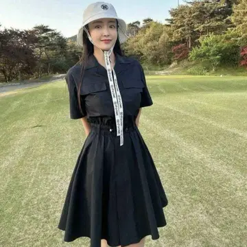 M 골프용 블랙 원피스 반팔 벨트 포함