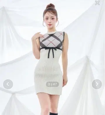 체크 자카드 니트 원피스