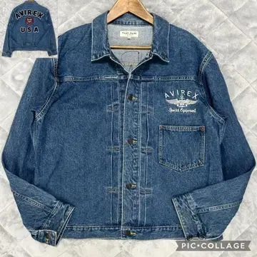 레어 AVIREX G1st 데님 자켓 자수 백 로고