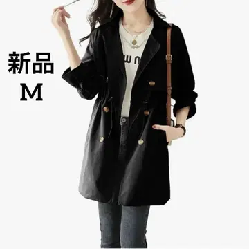 새상품 M [ 트렌치코트 ] 미들 기장 루즈핏 허리 조절 심플 블랙