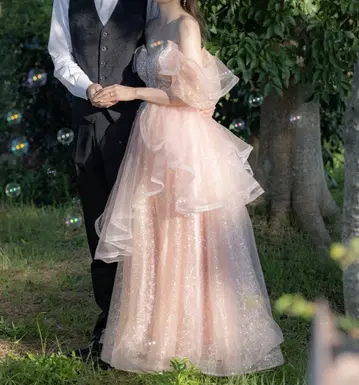 오프숄더 프릴 컬러 드레스