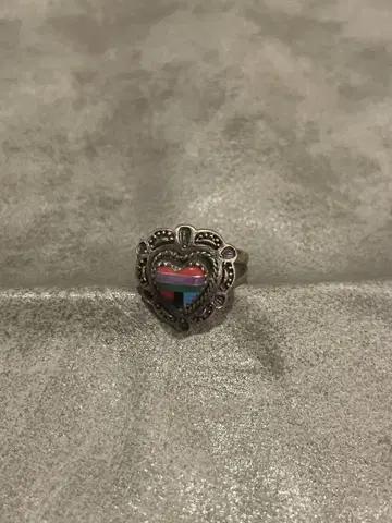 Sterling silver 각인 컬러풀 하트 반지