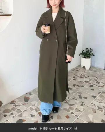 moment+ 니트 멜톤 사이드 슬릿 롱 체스터 코트