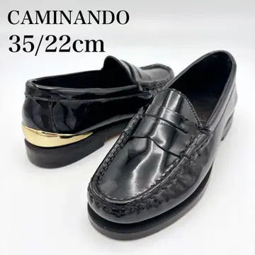 새상품급 CAMINANDO 페이턴트 로퍼 골드 힐 35 22cm 블랙