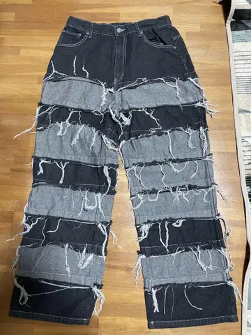 패치워크 프린지 와이드 팬츠