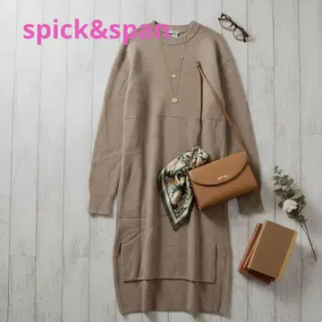 Spick and Span 베이지 니트 원피스 긴팔 사이드 슬릿