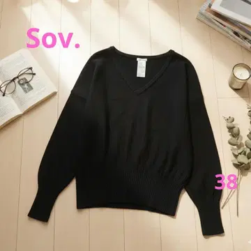 Sov. 블랙 V넥 디자인 니트 스웨터 38 새상품급