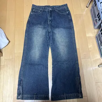 다크 블루 데님 와이드 레그 리메이크