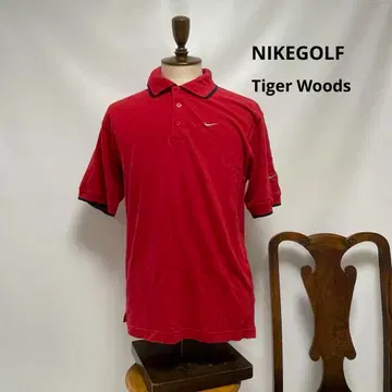 5034 [ 타이거 우즈 골프 ] 나이키 빨간색 피케 셔츠 네이비 옷깃