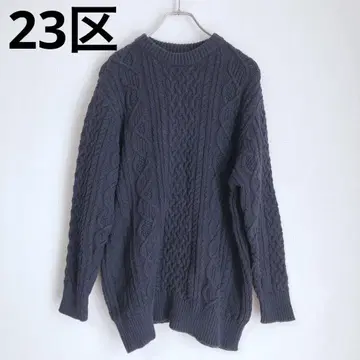 23KU 긴팔 니트 스웨터 쿨넥 면 혼방 루즈핏 네이비 38