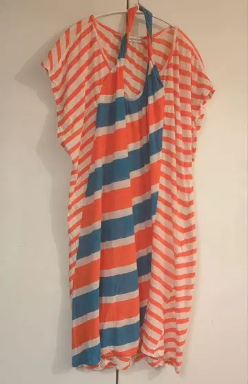 SUMORI CHISATO 반팔 튜닉 오렌지와 파랑 스트라이프