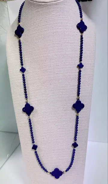 라피스라줄리 목걸이 헤마타이트 미러컷 금 도금 NO25-2338