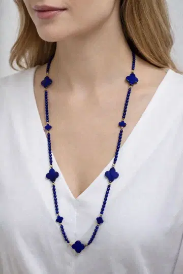 라피스라줄리 목걸이 헤마타이트 미러컷 금 도금 NO25-2338