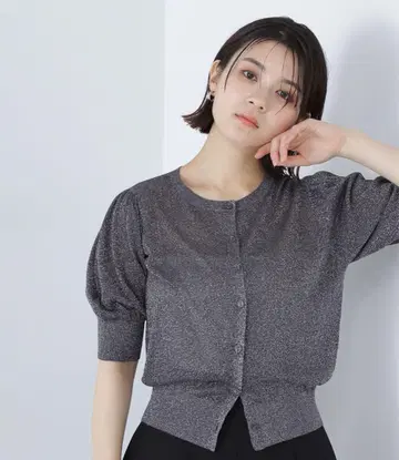 NATURAL BEAUTY BASIC 라메 시어 퍼프 슬리브 가디건