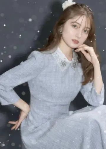 토코 클로젯 레이스 카라 부착 백 레이스업 트위드 원피스