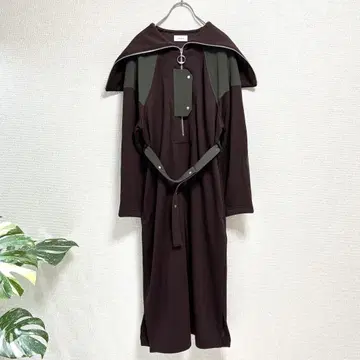 EARIH 이소재 하프 지퍼 원피스 롱 기장 빅 옷깃 바이컬러