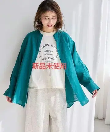 린넨 밴드 카라 셔츠