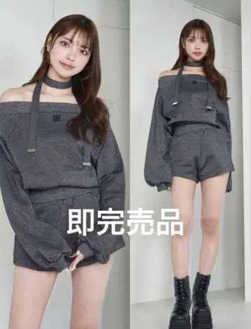 다리치 오프숄더 라메 맨투맨 셋업 FREE 사이즈 BLACK
