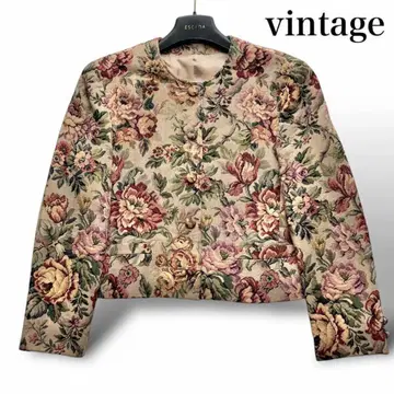 vintage 꽃무늬 고블랑 노카라 자켓 베이지 긴팔