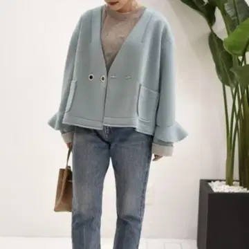 [ 새상품 ] 에이미 로우 노카라 자켓 라이트 블루