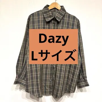 여성용 Dazy 카키와 베이지 오버 사이즈 체크 셔츠 L 사이즈