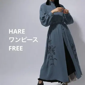 HARE 프리 원피스 자수 블루 롱 맥시 하레 포멀