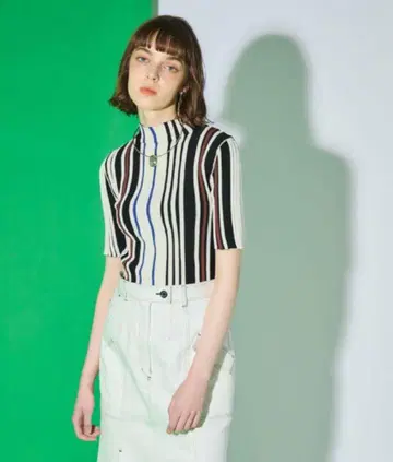 UNITED TOKYO 멀티 스트라이프 스트라이프 반팔 니트