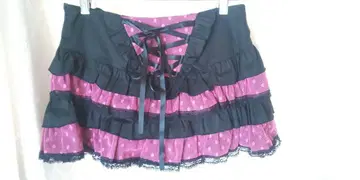 초레어! 치마바지 도트 무늬 레이스 스핀들 리본 블랙 핑크 미니 스커트