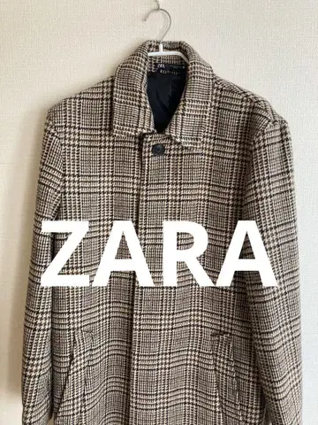 ZARA 자라 롱 코트 체스터 코트 울 하운드투스 체크 체크 무늬