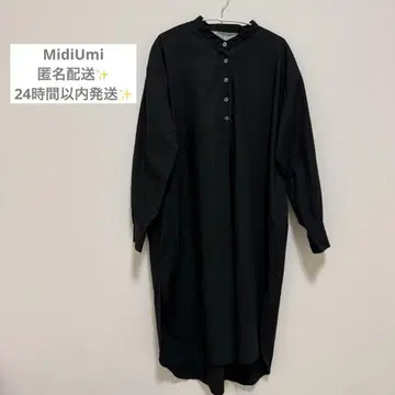 미디 우미 노카라 하프 버튼 셔츠 원피스 블랙