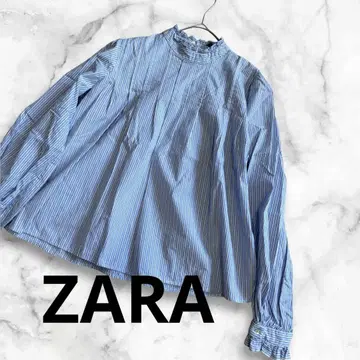 ZARA 자라 / 스트라이프 프릴 하이넥 블라우스 긴팔 / 사이즈 S