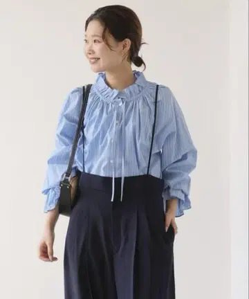 SLOBE IENA 프릴 스트라이프 셔츠